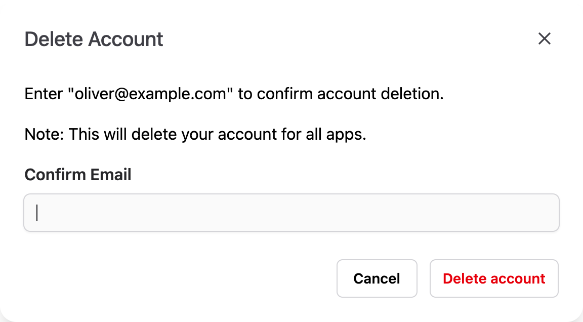 Delete account screenshot