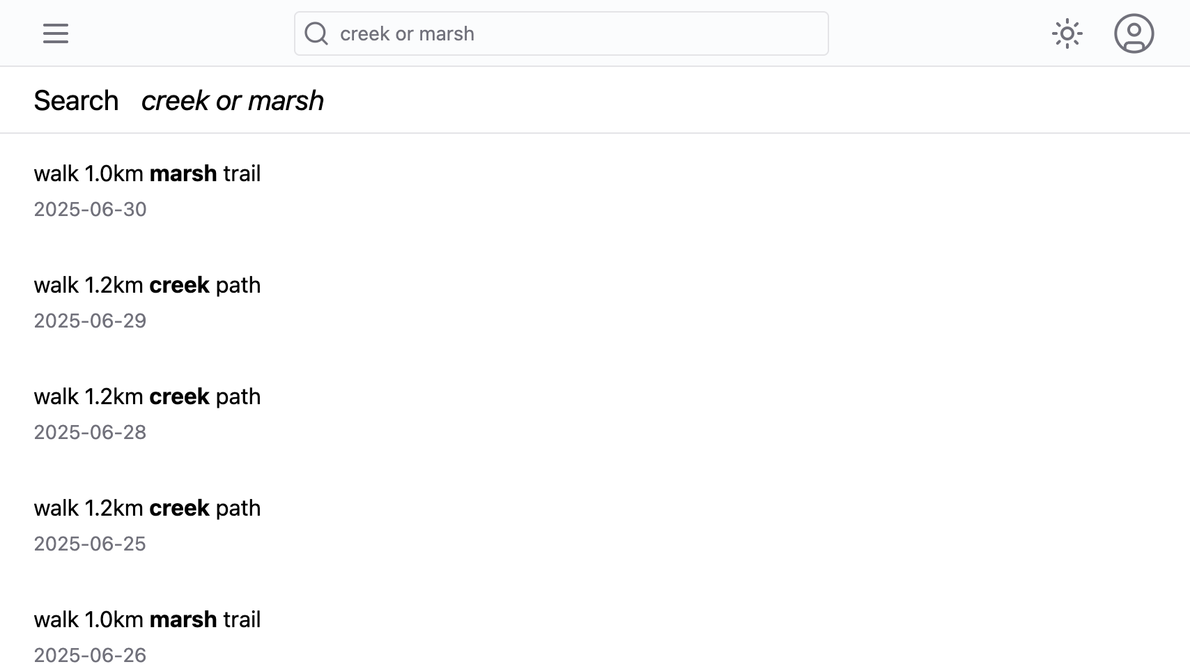 Screenshot of the Search page